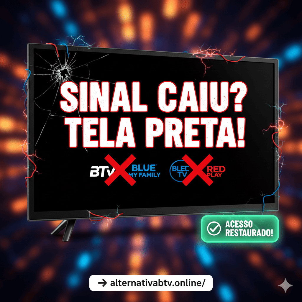 Imagem: Sinal Caiu, Tela Preta BTV My Family Blue TV Red Play - Acesso Restaurado com Alternativa BTV